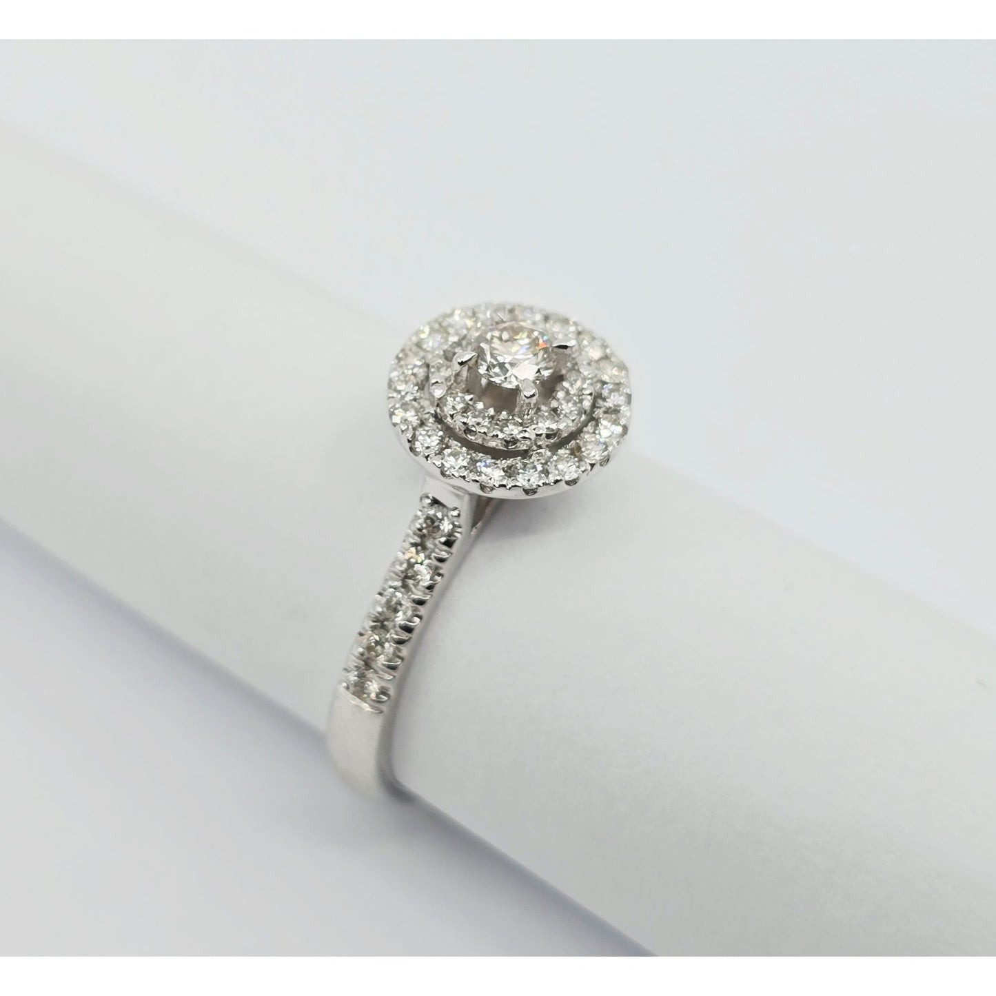 14K White Gold 0.64 tcw Round Cut Diamond Double Halo Engagement Ring