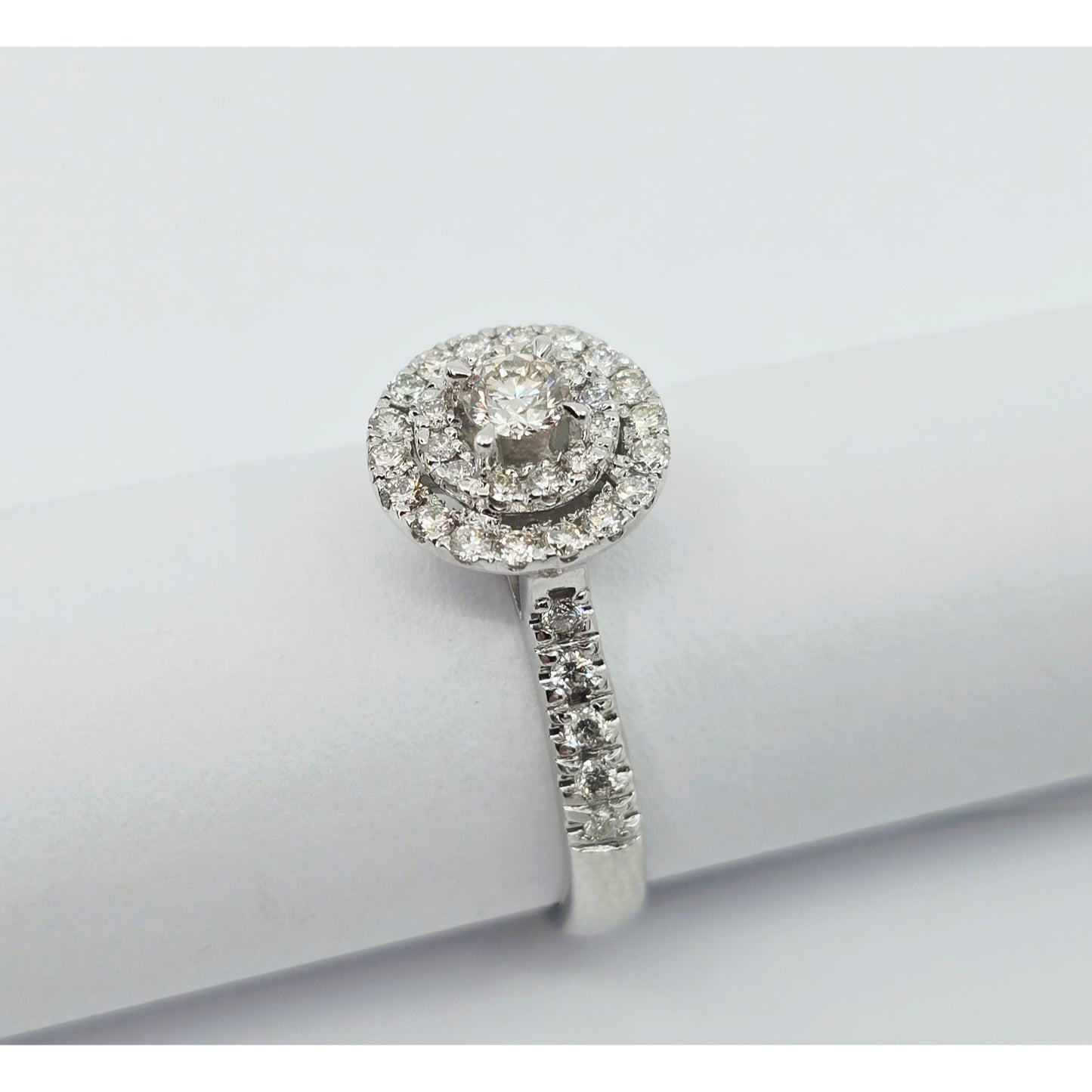 14K White Gold 0.64 tcw Round Cut Diamond Double Halo Engagement Ring