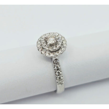 14K White Gold 0.64 tcw Round Cut Diamond Double Halo Engagement Ring
