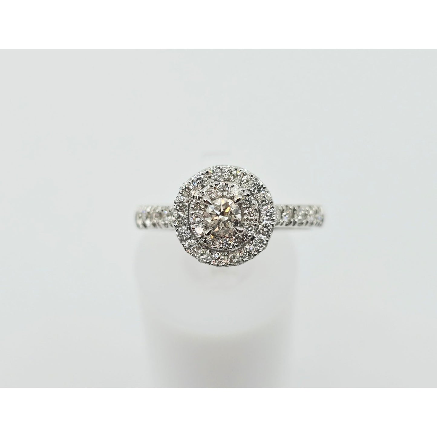 14K White Gold 0.64 tcw Round Cut Diamond Double Halo Engagement Ring