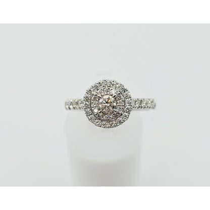 14K White Gold 0.64 tcw Round Cut Diamond Double Halo Engagement Ring
