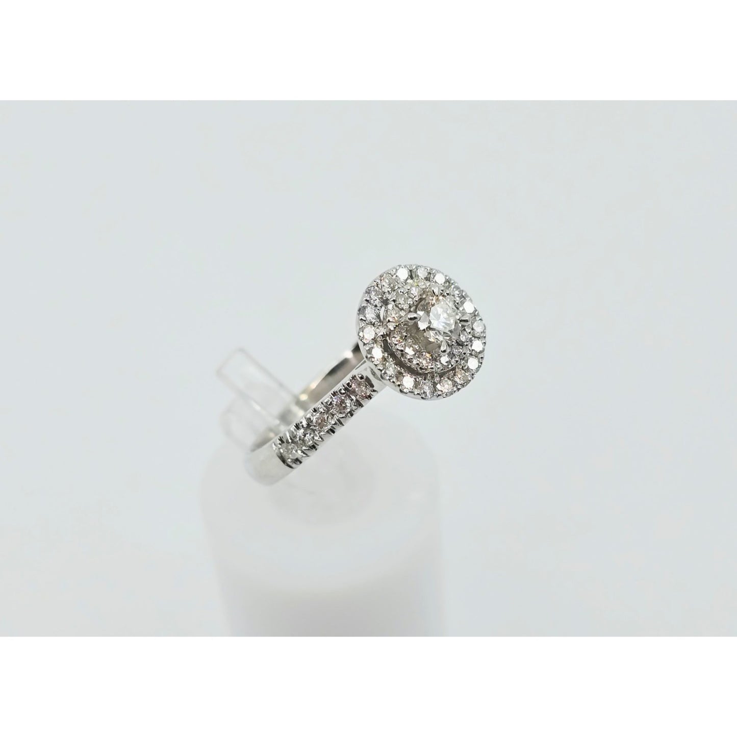 14K White Gold 0.64 tcw Round Cut Diamond Double Halo Engagement Ring