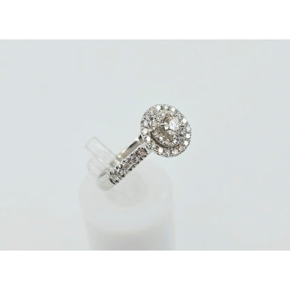 14K White Gold 0.64 tcw Round Cut Diamond Double Halo Engagement Ring