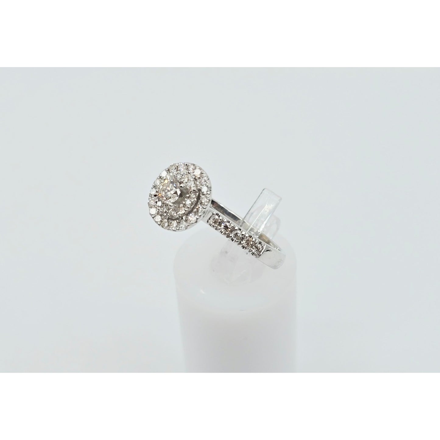 14K White Gold 0.64 tcw Round Cut Diamond Double Halo Engagement Ring