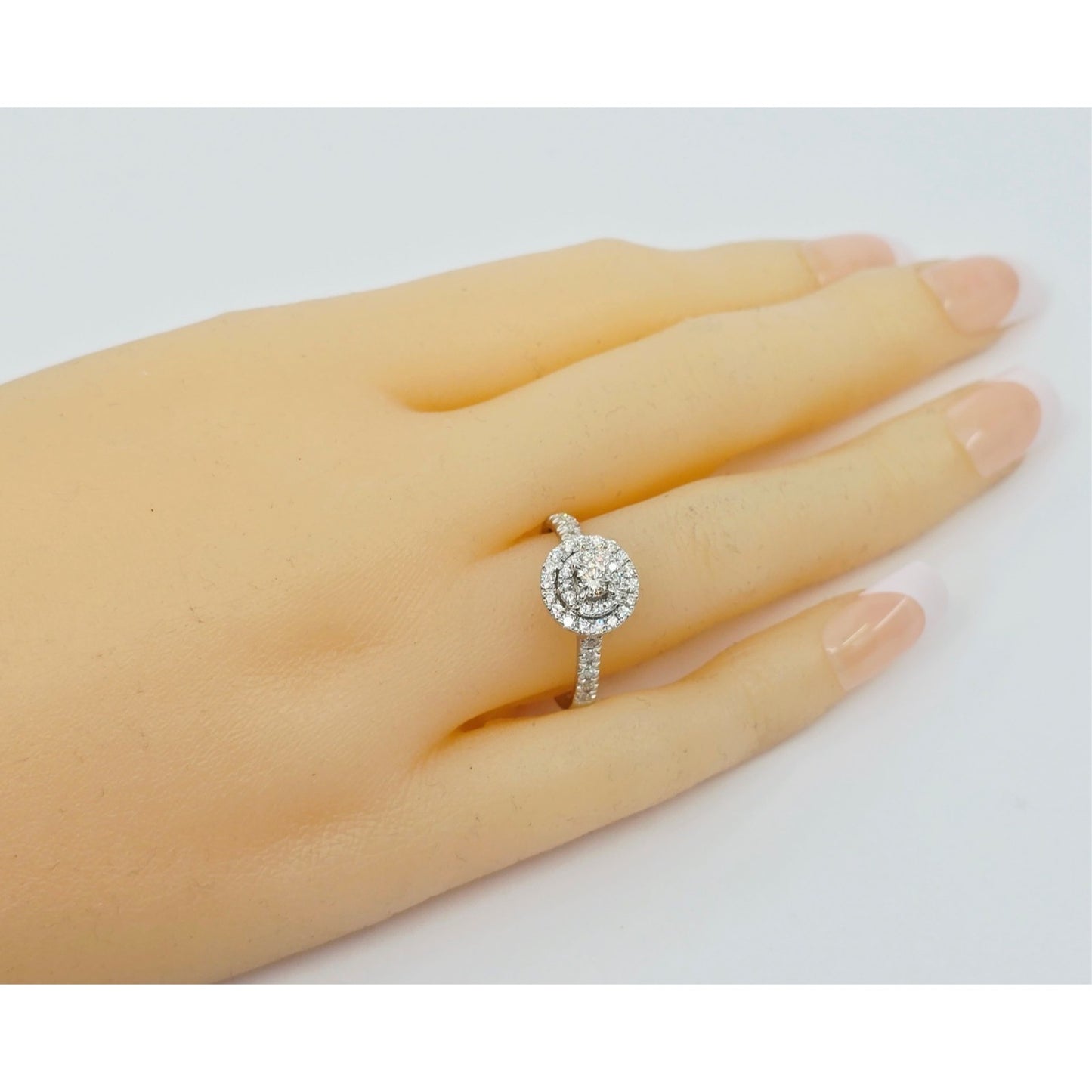 14K White Gold 0.64 tcw Round Cut Diamond Double Halo Engagement Ring