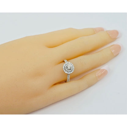 14K White Gold 0.64 tcw Round Cut Diamond Double Halo Engagement Ring