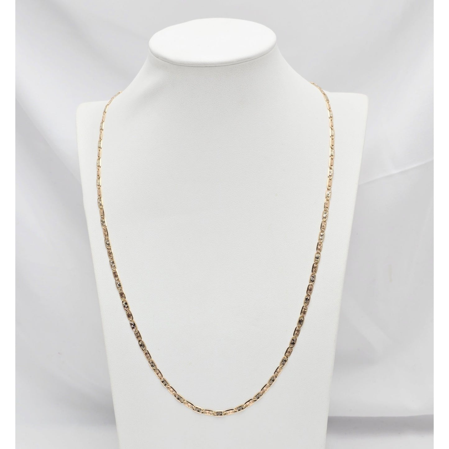 14K Two Tone Gold Diamond Cut Valentino Link Chain Necklace