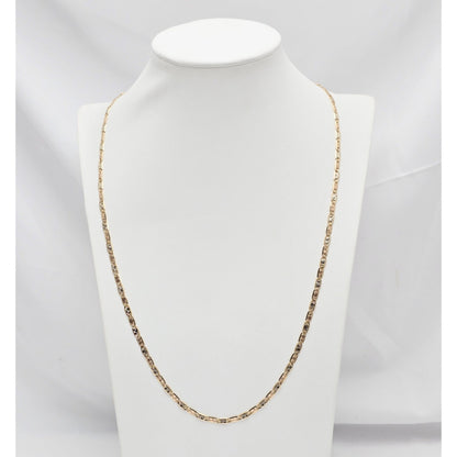 14K Two Tone Gold Diamond Cut Valentino Link Chain Necklace