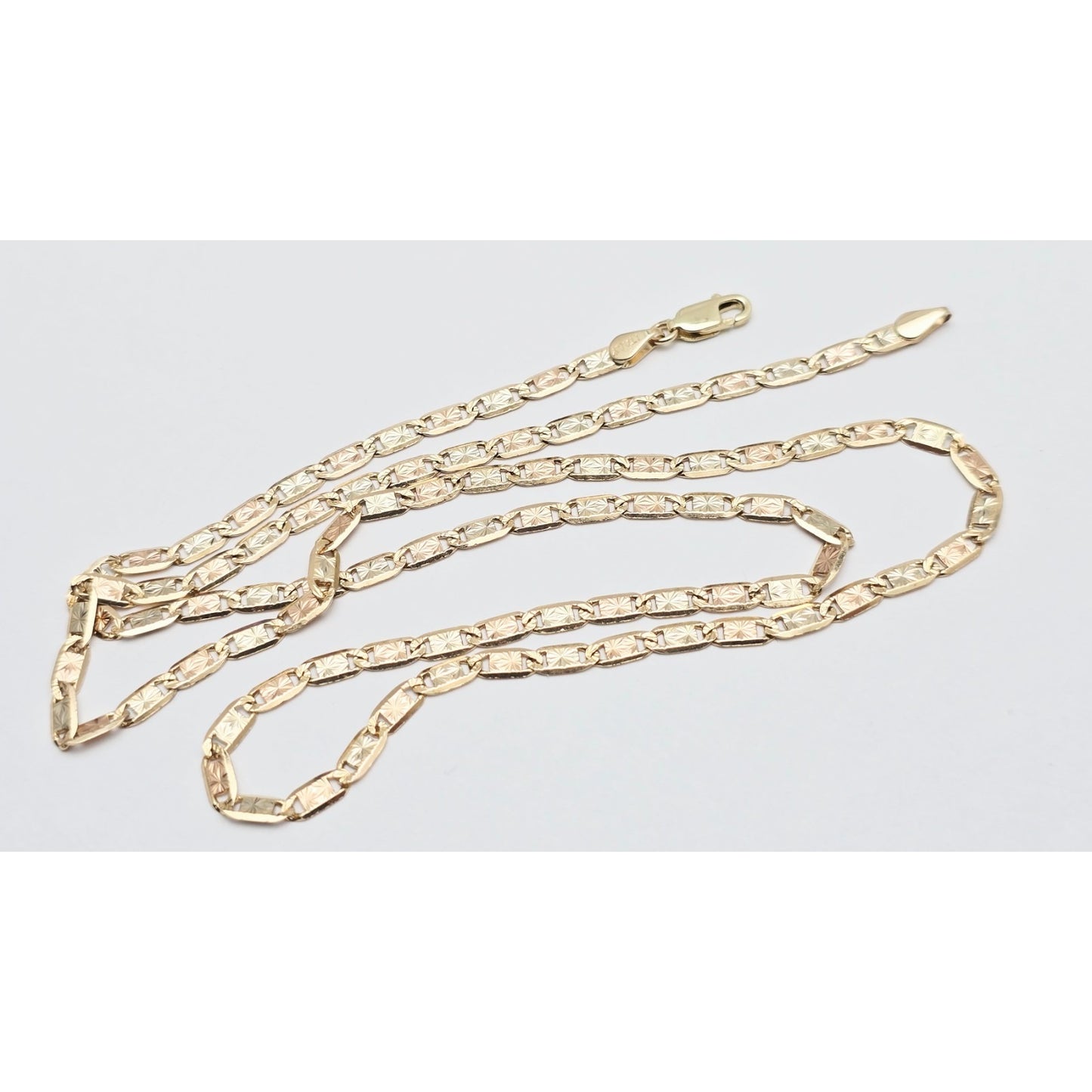 14K Two Tone Gold Diamond Cut Valentino Link Chain Necklace