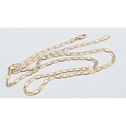 14K Two Tone Gold Diamond Cut Valentino Link Chain Necklace