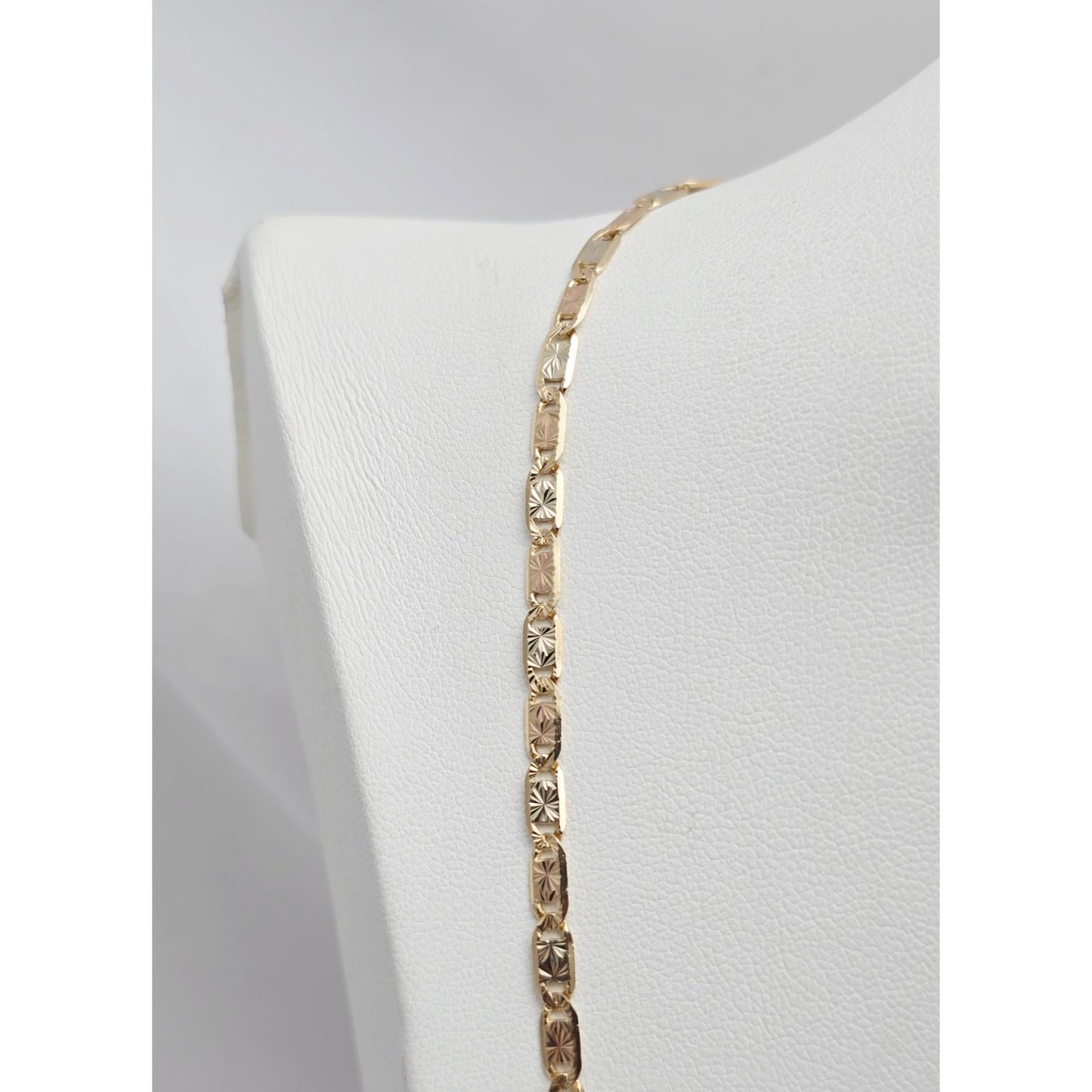 14K Two Tone Gold Diamond Cut Valentino Link Chain Necklace
