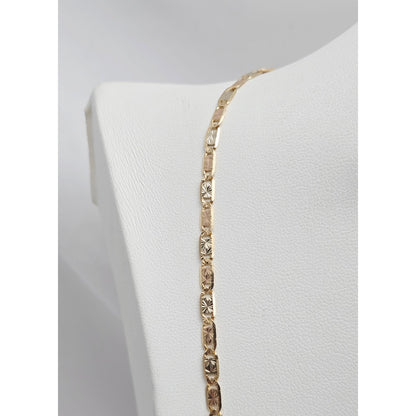 14K Two Tone Gold Diamond Cut Valentino Link Chain Necklace