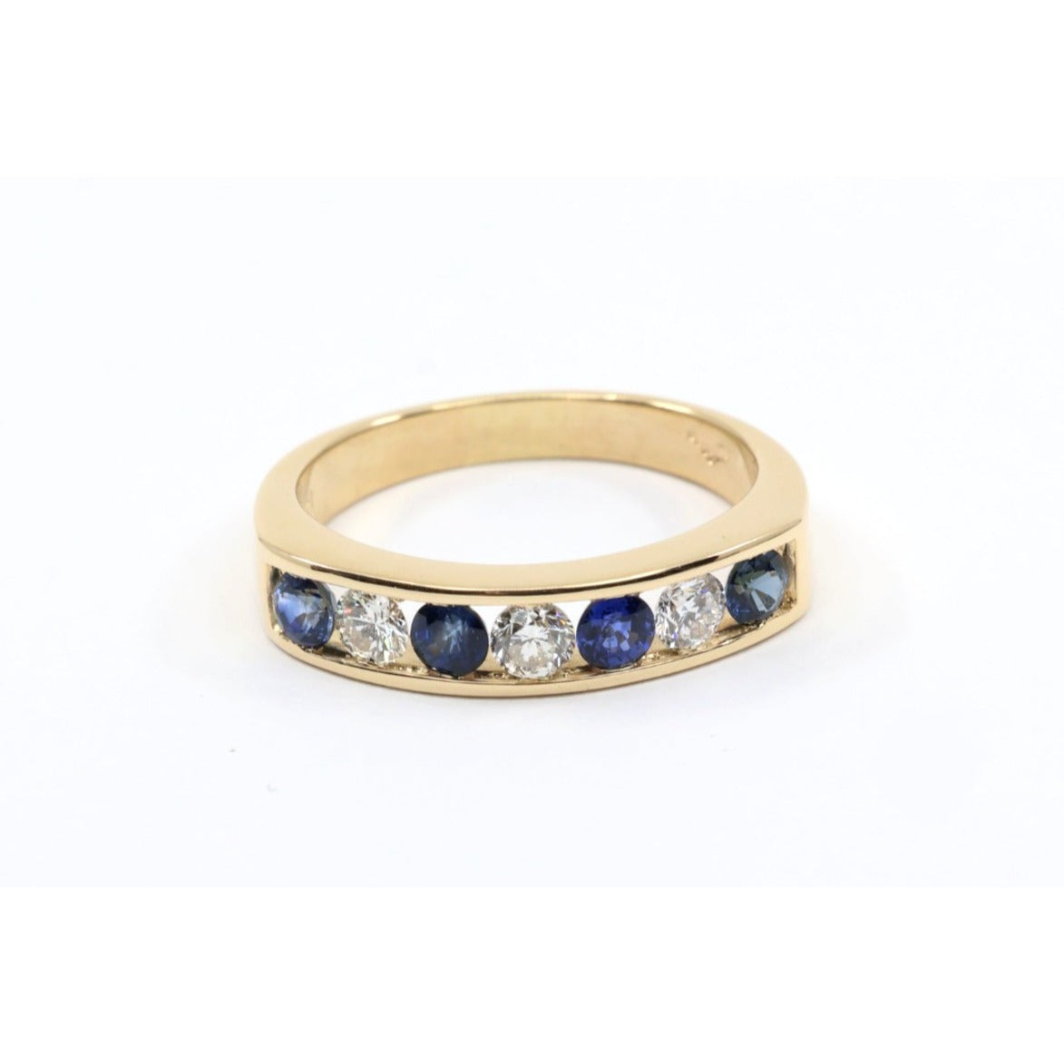 14K Yellow Gold Sapphire Diamond Alternating Channel Set Wedding Band Ring