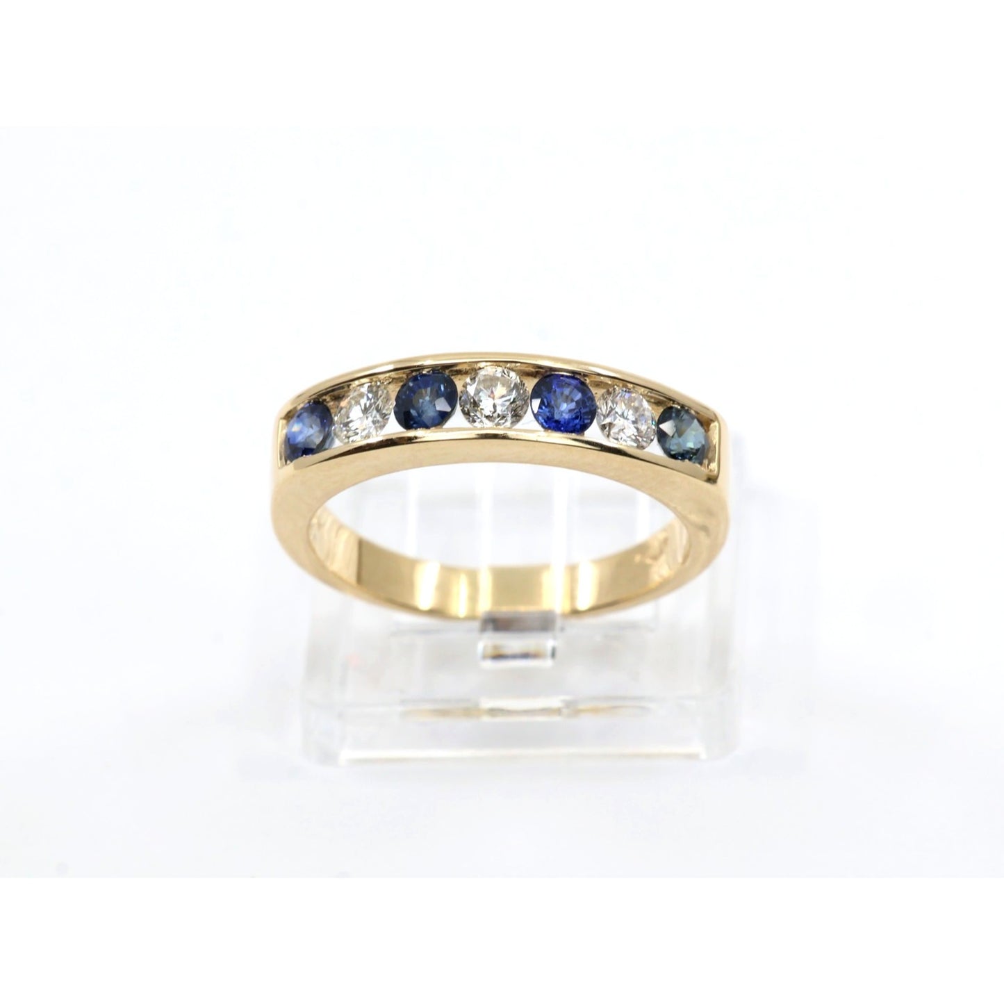 14K Yellow Gold Sapphire Diamond Alternating Channel Set Wedding Band Ring