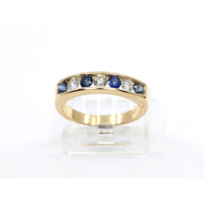 14K Yellow Gold Sapphire Diamond Alternating Channel Set Wedding Band Ring