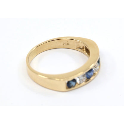 14K Yellow Gold Sapphire Diamond Alternating Channel Set Wedding Band Ring
