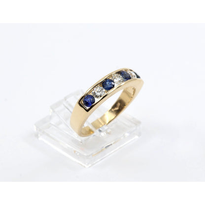 14K Yellow Gold Sapphire Diamond Alternating Channel Set Wedding Band Ring