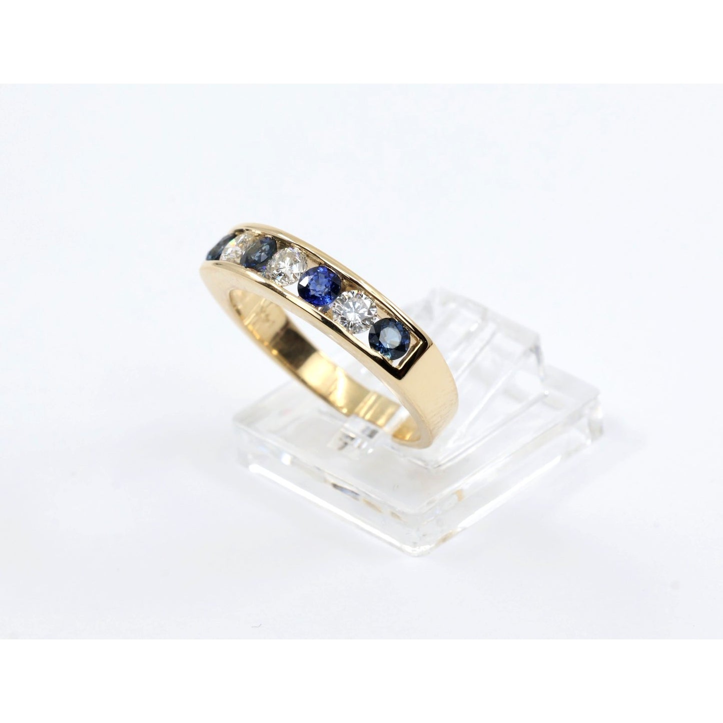 14K Yellow Gold Sapphire Diamond Alternating Channel Set Wedding Band Ring