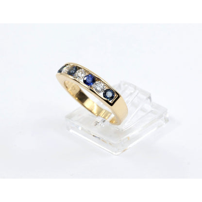 14K Yellow Gold Sapphire Diamond Alternating Channel Set Wedding Band Ring
