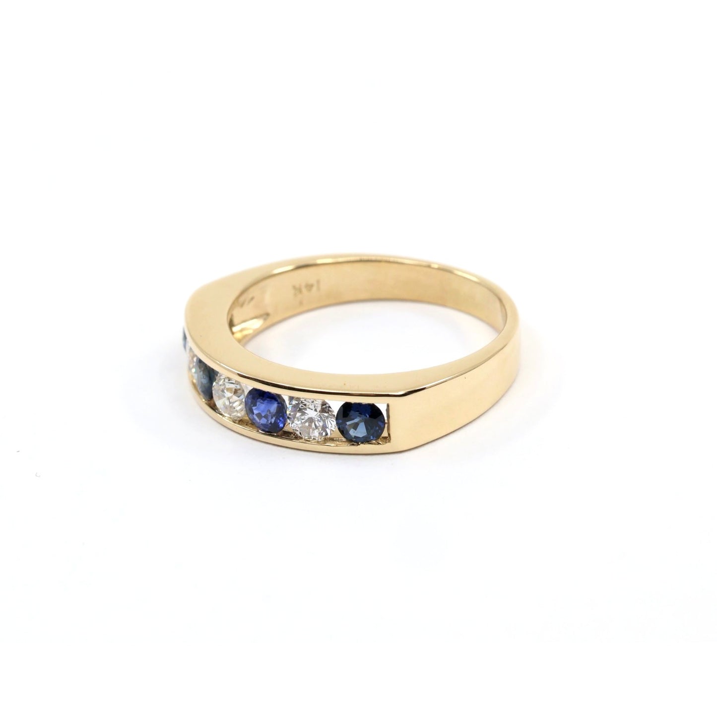 14K Yellow Gold Sapphire Diamond Alternating Channel Set Wedding Band Ring