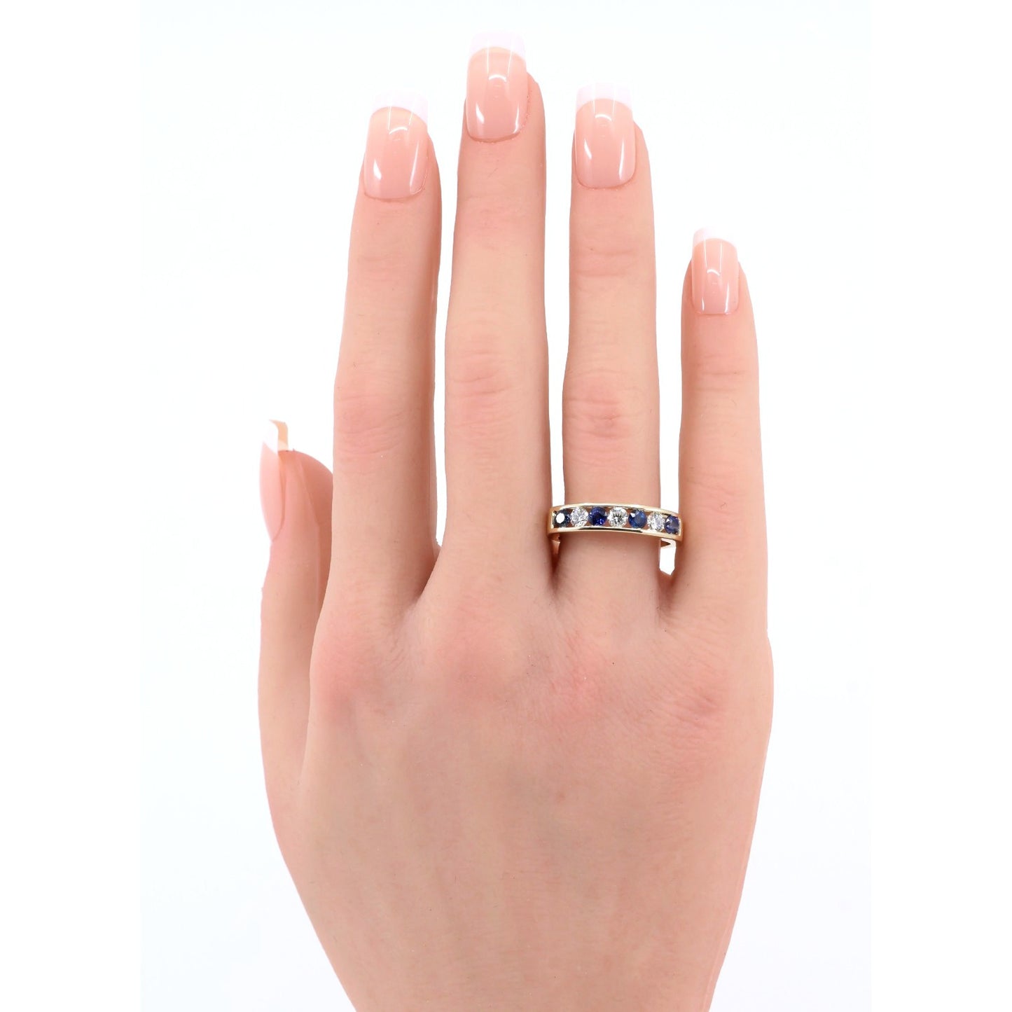 14K Yellow Gold Sapphire Diamond Alternating Channel Set Wedding Band Ring