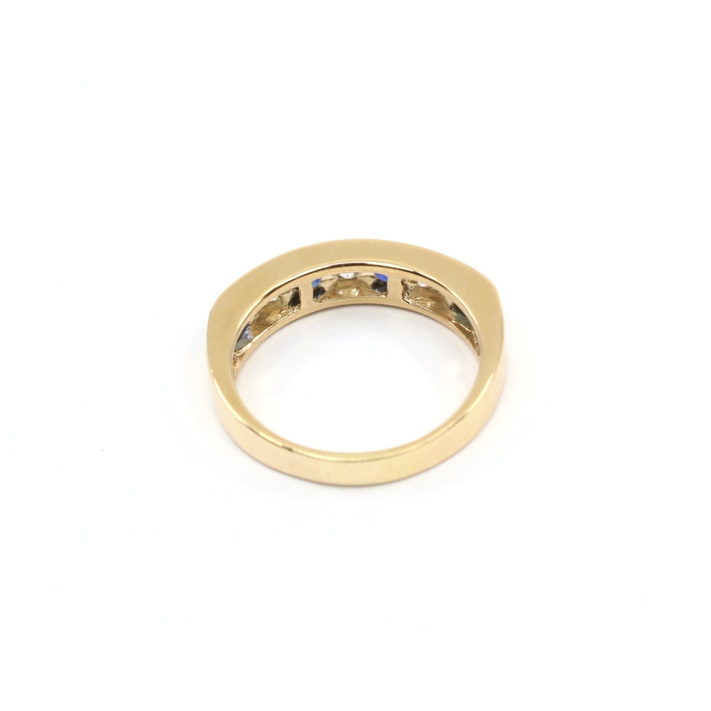 14K Yellow Gold Sapphire Diamond Alternating Channel Set Wedding Band Ring