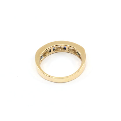 14K Yellow Gold Sapphire Diamond Alternating Channel Set Wedding Band Ring