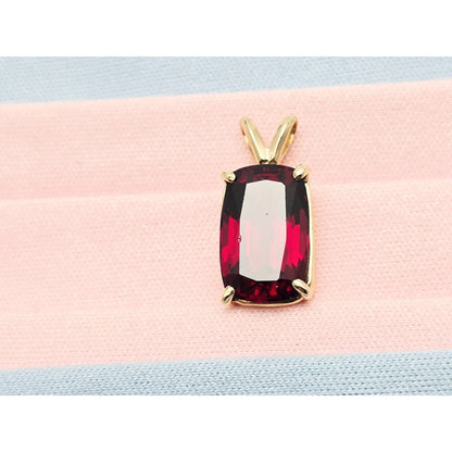 14K Yellow Gold Rectangle Cushion Cut Garnet Charm Pendant