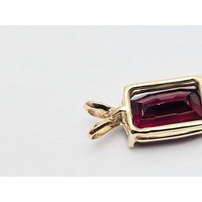 14K Yellow Gold Rectangle Cushion Cut Garnet Charm Pendant