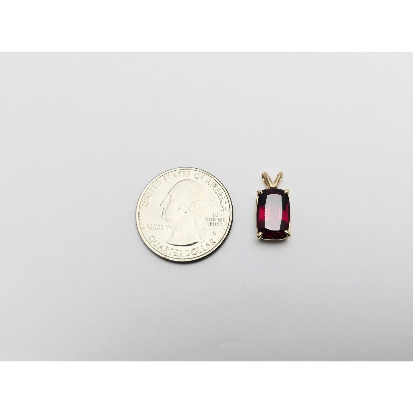 14K Yellow Gold Rectangle Cushion Cut Garnet Charm Pendant