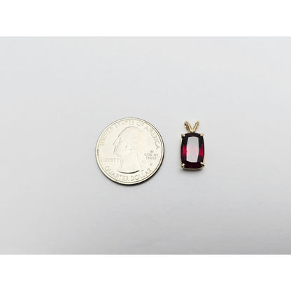 14K Yellow Gold Rectangle Cushion Cut Garnet Charm Pendant