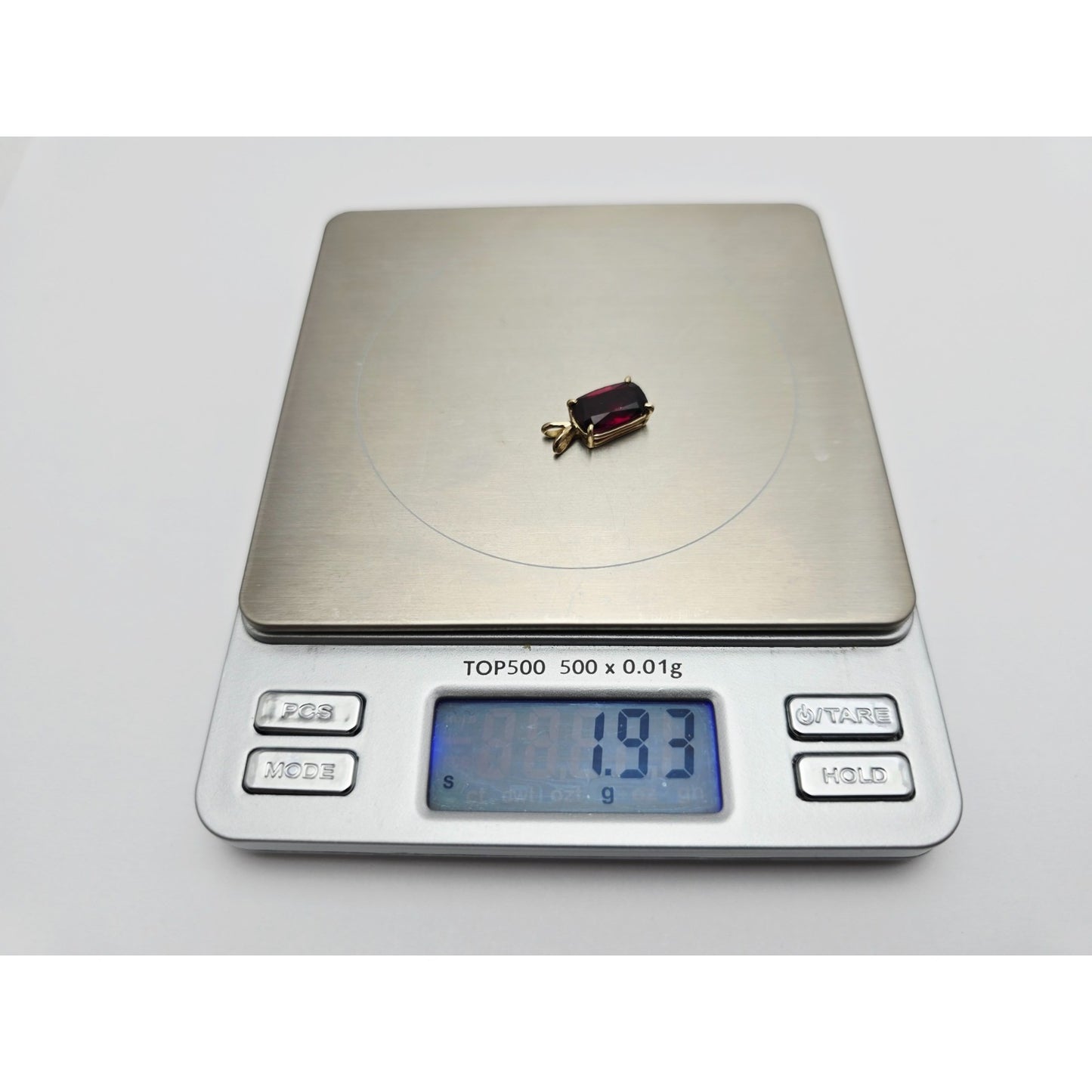 14K Yellow Gold Rectangle Cushion Cut Garnet Charm Pendant