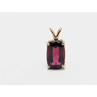14K Yellow Gold Rectangle Cushion Cut Garnet Charm Pendant