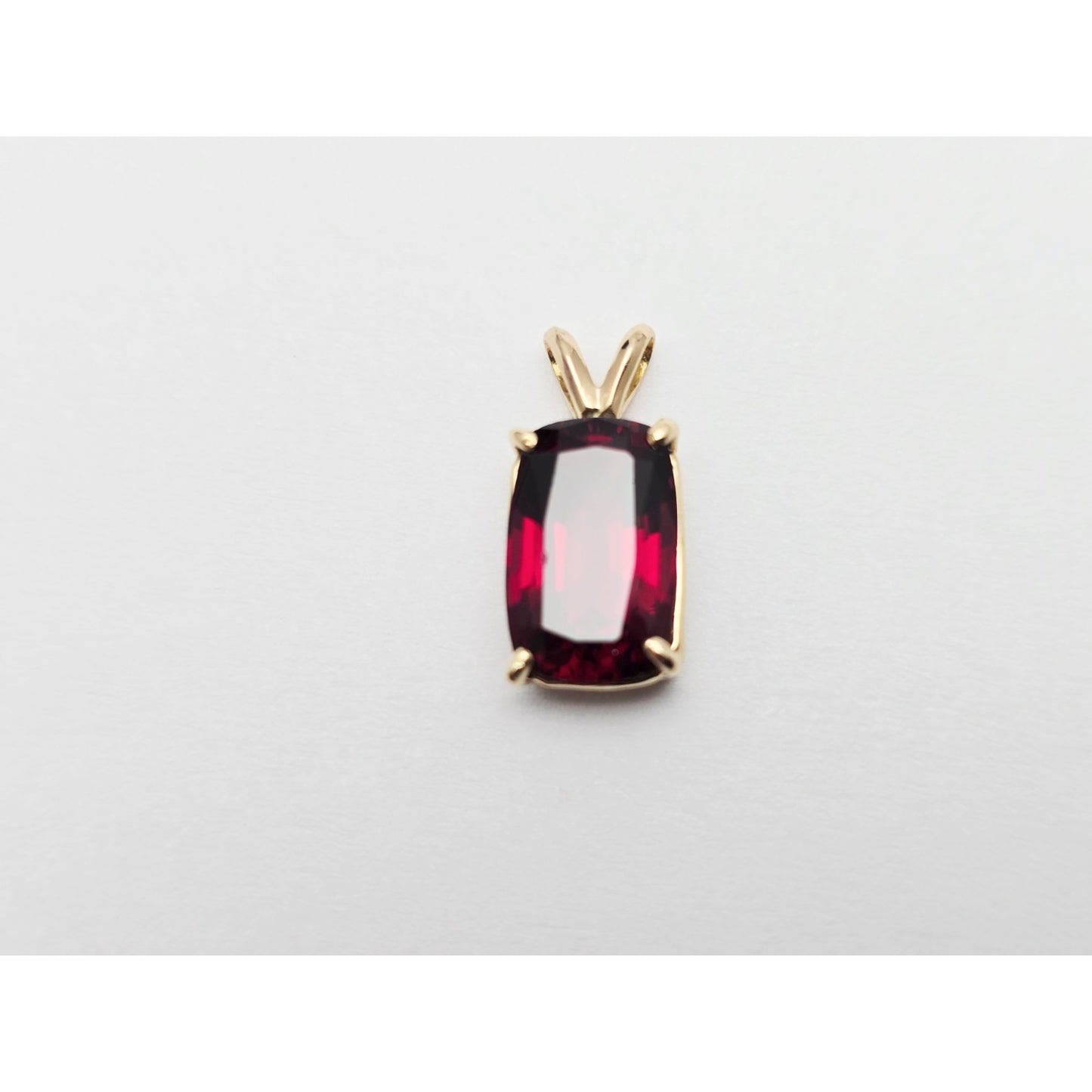 14K Yellow Gold Rectangle Cushion Cut Garnet Charm Pendant