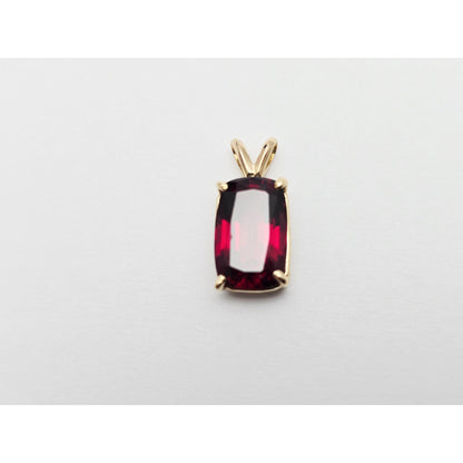 14K Yellow Gold Rectangle Cushion Cut Garnet Charm Pendant