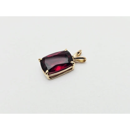 14K Yellow Gold Rectangle Cushion Cut Garnet Charm Pendant