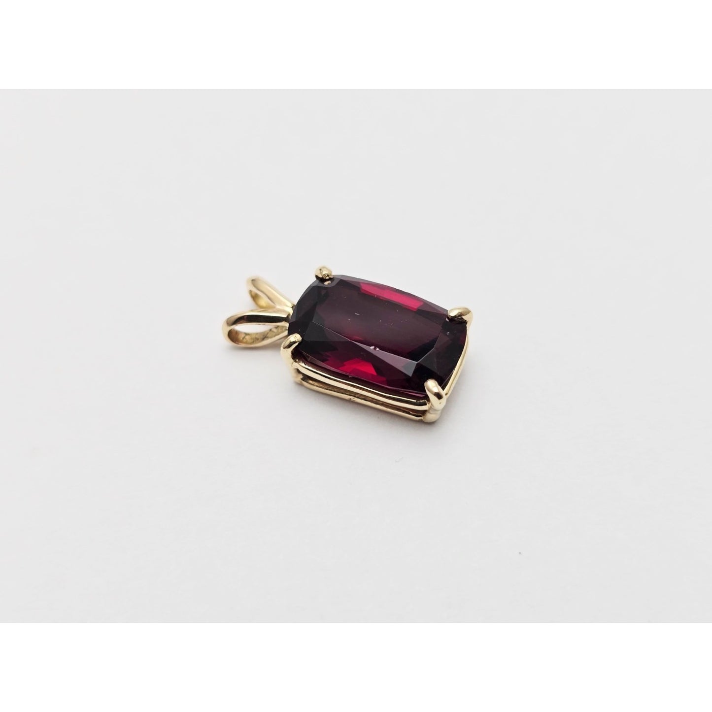 14K Yellow Gold Rectangle Cushion Cut Garnet Charm Pendant