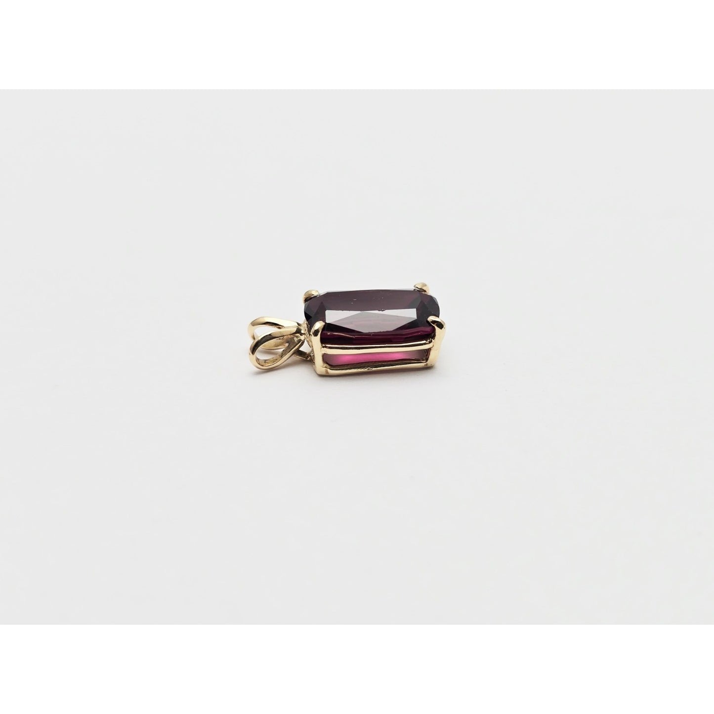 14K Yellow Gold Rectangle Cushion Cut Garnet Charm Pendant
