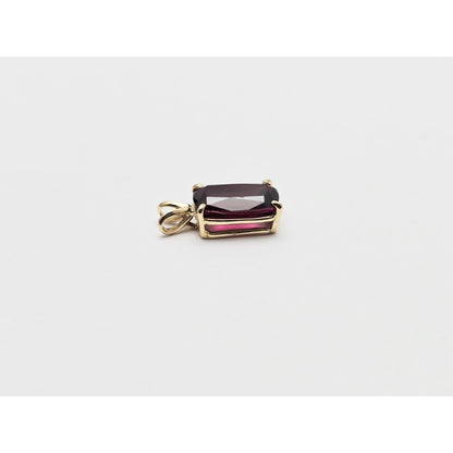 14K Yellow Gold Rectangle Cushion Cut Garnet Charm Pendant