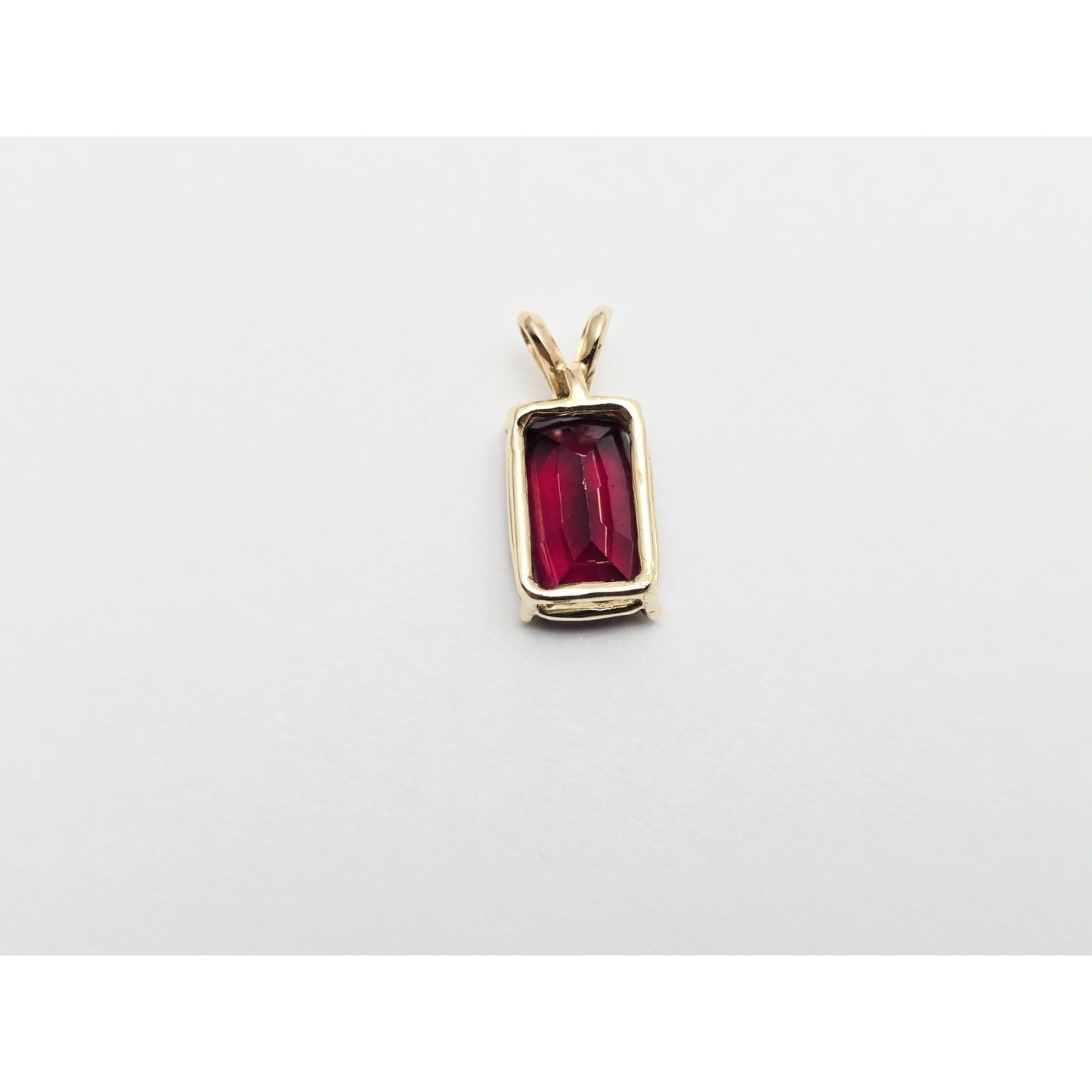 14K Yellow Gold Rectangle Cushion Cut Garnet Charm Pendant