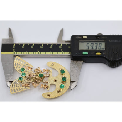 Vintage 18K Gold 7 Emerald Tairona Pre Columbian Brooch Pendant