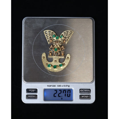 Vintage 18K Gold 7 Emerald Tairona Pre Columbian Brooch Pendant