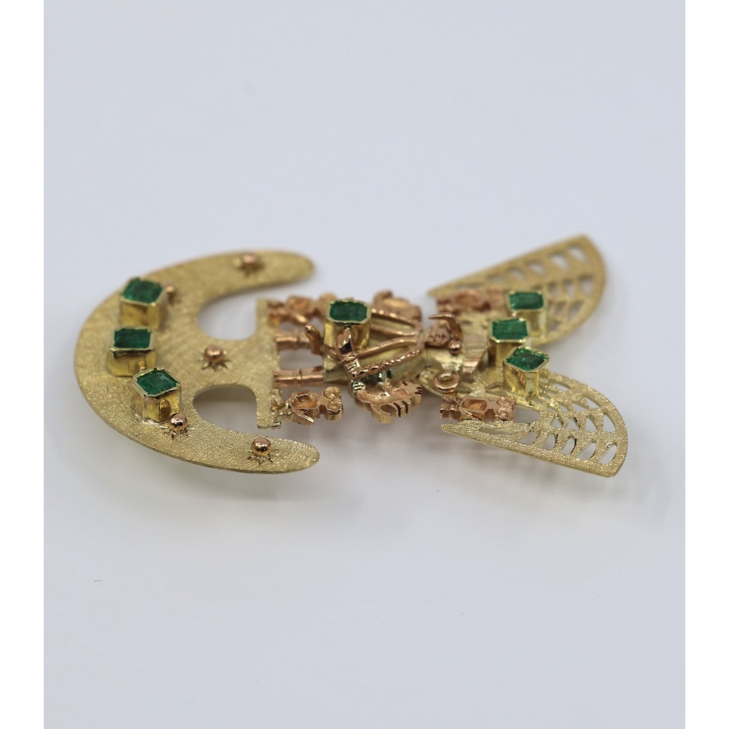 Vintage 18K Gold 7 Emerald Tairona Pre Columbian Brooch Pendant