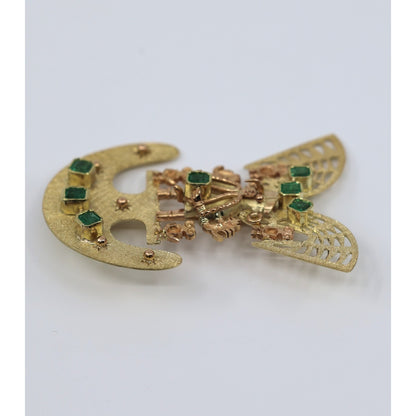 Vintage 18K Gold 7 Emerald Tairona Pre Columbian Brooch Pendant