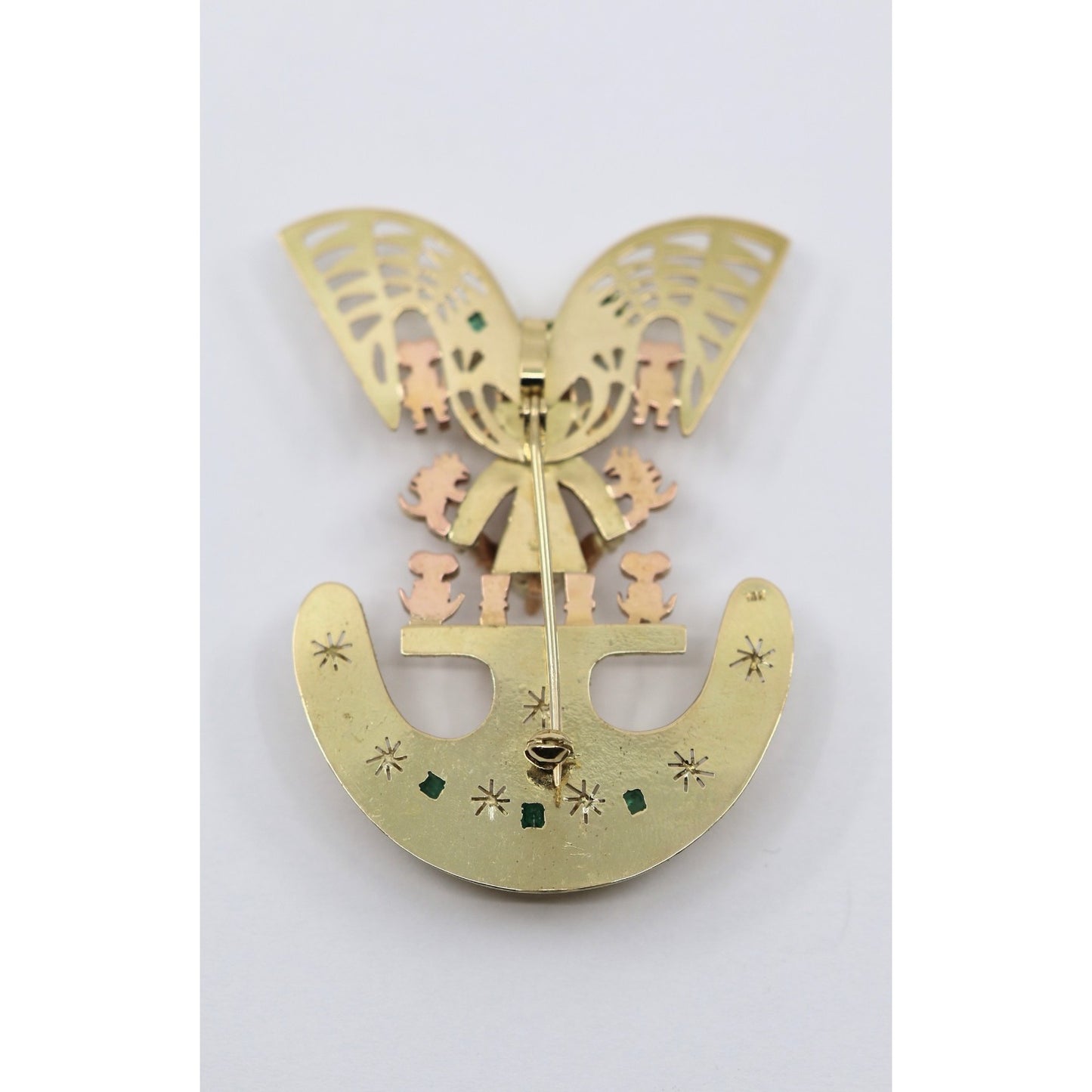 Vintage 18K Gold 7 Emerald Tairona Pre Columbian Brooch Pendant