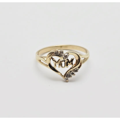 10K Yellow Gold Heart Shaped Initial Mom Diamond Ring