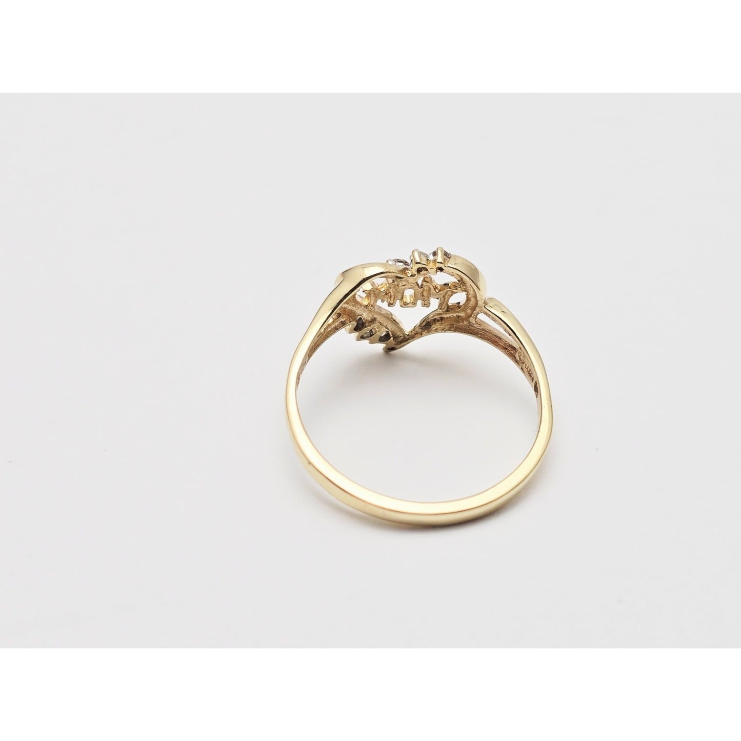 10K Yellow Gold Heart Shaped Initial Mom Diamond Ring