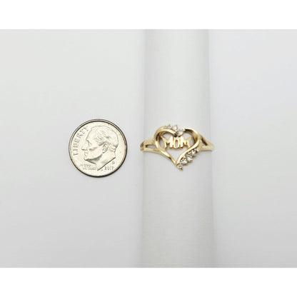10K Yellow Gold Heart Shaped Initial Mom Diamond Ring
