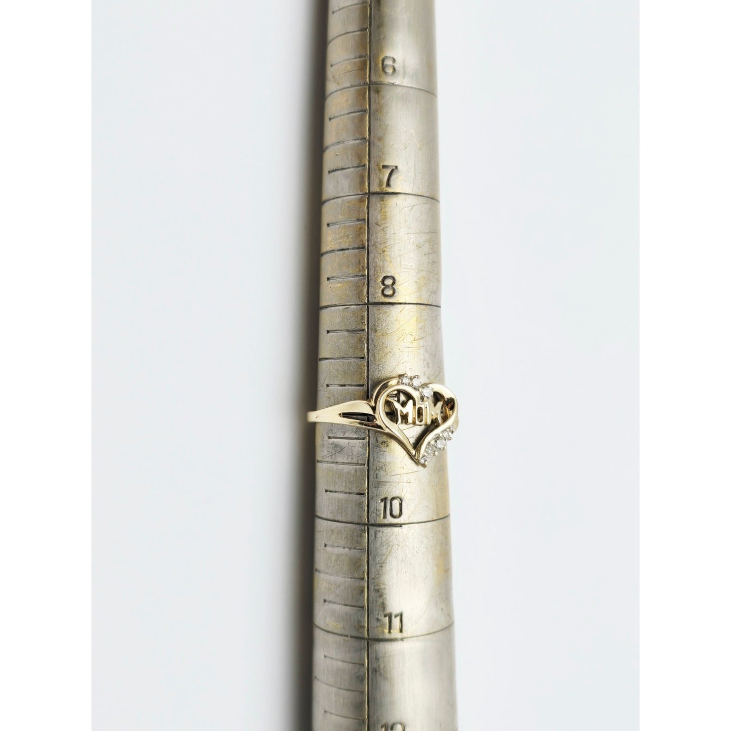 10K Yellow Gold Heart Shaped Initial Mom Diamond Ring