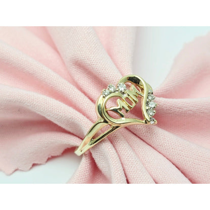 10K Yellow Gold Heart Shaped Initial Mom Diamond Ring